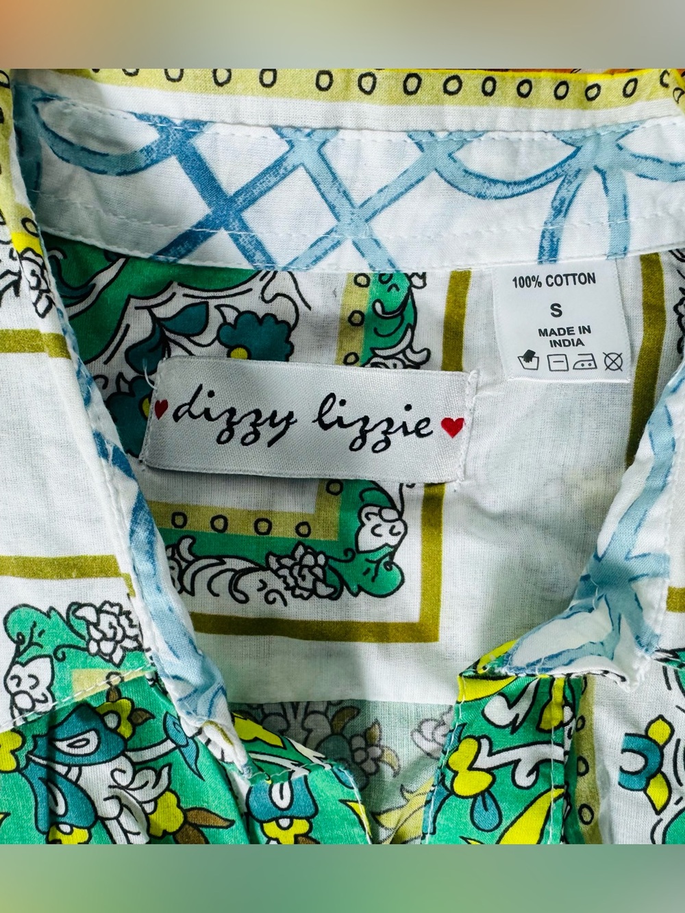 Dizzy Lizzie Dress Size Small printed Multicolor Patchwork Belted Cotton - Picture 9 of 9